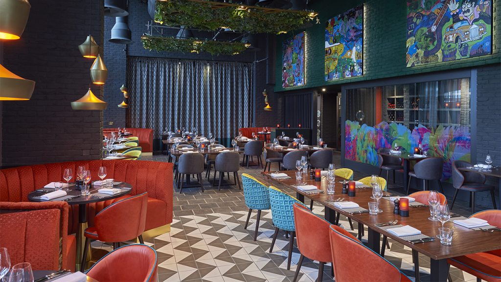 Photograph of set tables inside the new Malmaison Bar & Grill